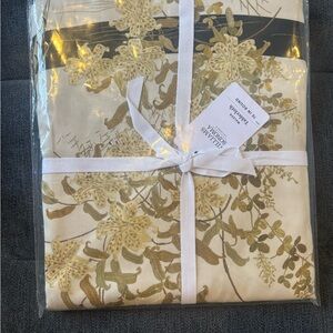 Williams Sonoma Botanical Bird Tablecloth in Cream and Olive